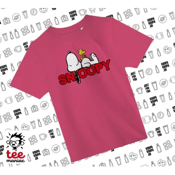 Snoopy sleep, ΡΟΖ παιδικό T-Shirt από 100% βαμβάκι, για κάθε μέρα. Vegan & OEKO-TEX πιστοποιημένο.