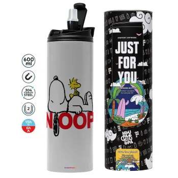 Snoopy sleep, Tumbler ποτήρι θερμό ΓΚΡΙ από ανοξείδωτο ατσάλι 600ml
