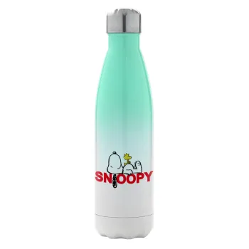 Snoopy sleep, Μεταλλικό παγούρι θερμός Πράσινο/Λευκό (Stainless steel), διπλού τοιχώματος, 500ml