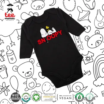 Snoopy sleep, Μακρυμάνικο βρεφικό φορμάκι, 0-18 μηνών, ΜΑΥΡΟ, 100% Organic Cotton