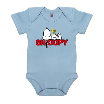 Snoopy sleep, Βρεφικό φορμάκι μωρού, 0-18 μηνών, Μπλε, 100% Organic Cotton, κοντομάνικο