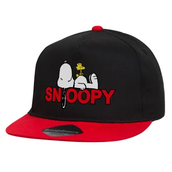Snoopy sleep, Καπέλο παιδικό Flat Snapback, Μαύρο/Κόκκινο (100% ΒΑΜΒΑΚΕΡΟ, ΠΑΙΔΙΚΟ, UNISEX, ONE SIZE)