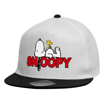 Snoopy sleep, Child's Flat Snapback Hat, White (100% COTTON, CHILDREN'S, UNISEX, ONE SIZE)