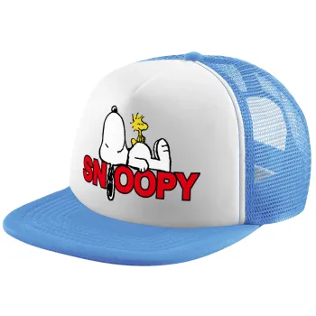 Snoopy sleep, Child's Soft Trucker Hat with Blue/White Mesh (POLYESTER, CHILD, ONE SIZE)
