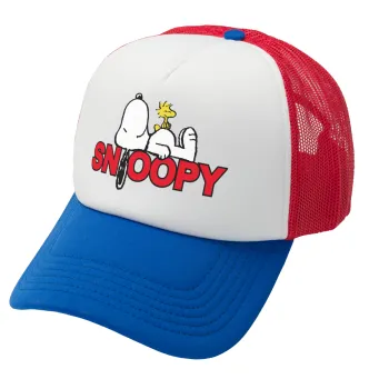 Snoopy sleep, Καπέλο Ενηλίκων Soft Trucker με Δίχτυ Red/Blue/White (POLYESTER, ΕΝΗΛΙΚΩΝ, UNISEX, ONE SIZE)