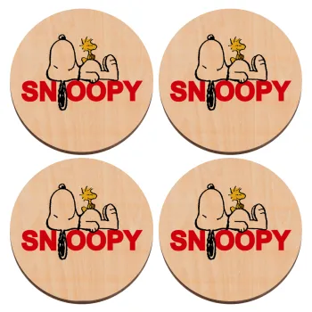 Snoopy sleep, ΣΕΤ x4 Σουβέρ ξύλινα στρογγυλά plywood (9cm)