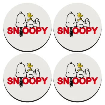Snoopy sleep, SET of 4 round wooden coasters (9cm)