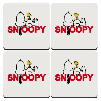 Snoopy sleep, ΣΕΤ 4 Σουβέρ ξύλινα τετράγωνα (9cm)
