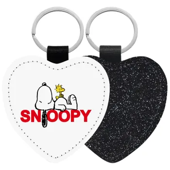 Snoopy sleep, Μπρελόκ PU δερμάτινο glitter καρδιά ΜΑΥΡΟ