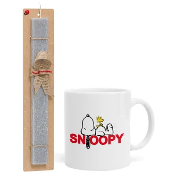Snoopy sleep, Πασχαλινή Λαμπάδα με Κούπα κεραμική (330ml) & κερί αρωματικό πλακέ (30cm) (ΓΚΡΙ)