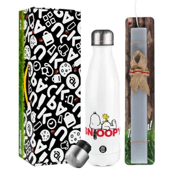 Snoopy sleep, Easter candle, metallic white thermos bottle (500ml) & aromatic flat candle (30cm) (GRAY)