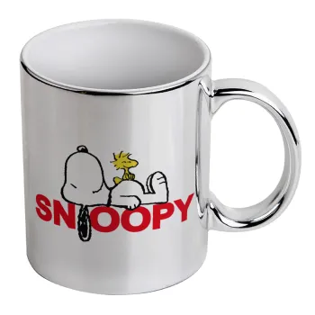 Snoopy sleep, Κούπα κεραμική, ασημένια καθρέπτης, 330ml