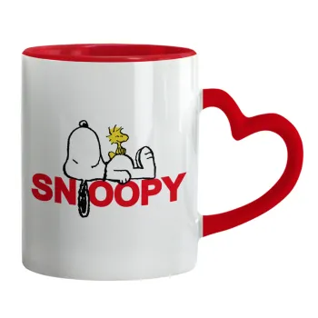 Snoopy sleep, Κούπα καρδιά χερούλι κόκκινη, κεραμική, 330ml