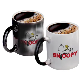 Snoopy sleep, Κούπα Μαγική, κεραμική, 330ml που αλλάζει χρώμα με το ζεστό ρόφημα