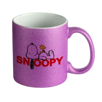 Snoopy sleep, Κούπα Μωβ Glitter που γυαλίζει, κεραμική, 330ml