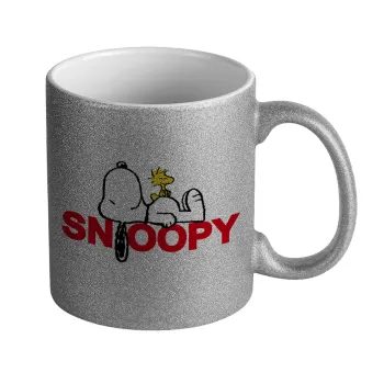 Snoopy sleep, Κούπα Ασημένια Glitter που γυαλίζει, κεραμική, 330ml