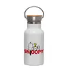 Metallic thermos (Stainless steel) White with wooden lid (bamboo), double-walled, 350ml