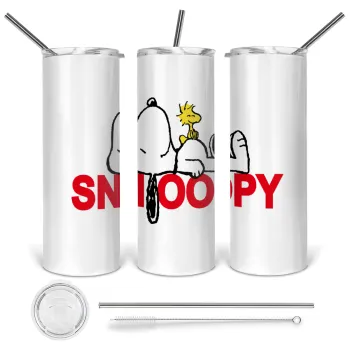 Snoopy sleep, Tumbler stainless steel 600ml, with metal straw & cleaning brush