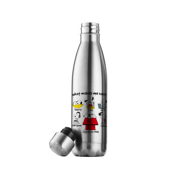 Snoopy what makes my happy, Inox (Stainless steel) double-walled metal mug, 500ml