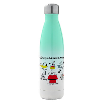Snoopy what makes my happy, Metal mug thermos Green/White (Stainless steel), double wall, 500ml