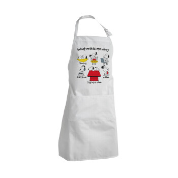 Snoopy what makes my happy, Adult Chef Apron (with sliders and 2 pockets)