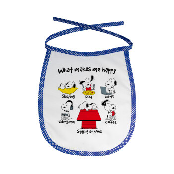 Snoopy what makes my happy, Σαλιάρα μωρού αλέκιαστη με κορδόνι Μπλε