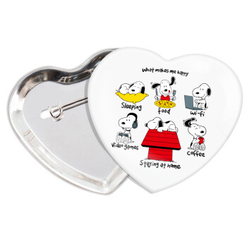 Snoopy what makes my happy, Κονκάρδα παραμάνα καρδιά (57x52mm)