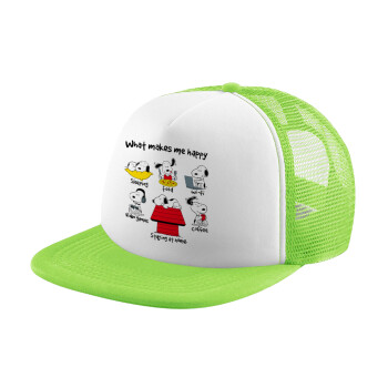 Snoopy what makes my happy, Καπέλο Soft Trucker με Δίχτυ Πράσινο/Λευκό