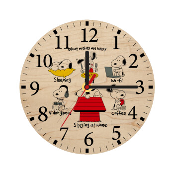 Snoopy what makes my happy, Ρολόι τοίχου ξύλινο plywood (20cm)