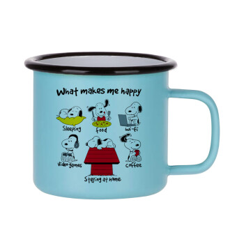 Snoopy what makes my happy, Κούπα Μεταλλική εμαγιέ ΜΑΤ σιέλ 360ml