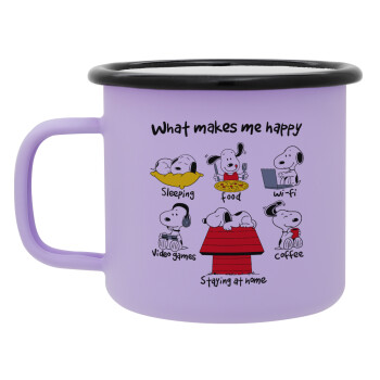 Snoopy what makes my happy, Κούπα Μεταλλική εμαγιέ ΜΑΤ Light Pastel Purple 360ml