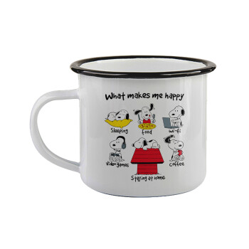 Snoopy what makes my happy, Κούπα εμαγιέ με μαύρο χείλος 360ml