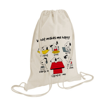 Snoopy what makes my happy, Backpack bag GYMBAG natural (28x40cm)