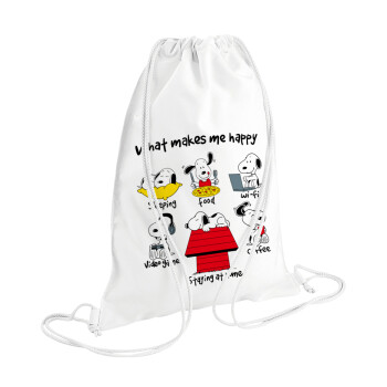 Snoopy what makes my happy, Backpack pouch GYMBAG white (28x40cm)