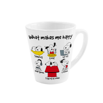 Snoopy what makes my happy, Κούπα κωνική Latte Λευκή, κεραμική, 300ml