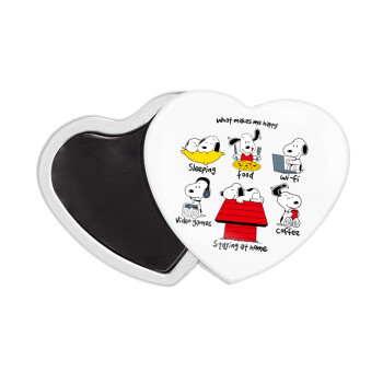 Snoopy what makes my happy, Μαγνητάκι καρδιά (57x52mm)