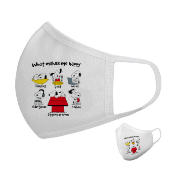 Snoopy what makes my happy, Μάσκα υφασμάτινη υψηλής άνεσης παιδική (Δώρο πλαστική θήκη)