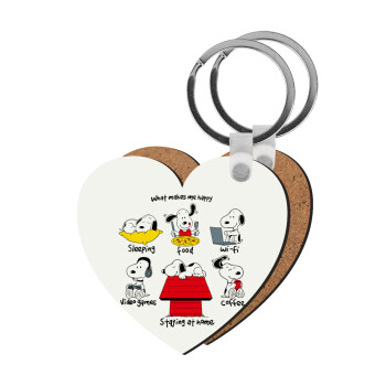 Snoopy what makes my happy, Μπρελόκ Ξύλινο καρδιά MDF