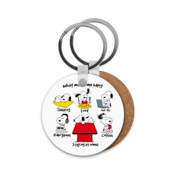 Snoopy what makes my happy, Μπρελόκ Ξύλινο στρογγυλό MDF Φ5cm