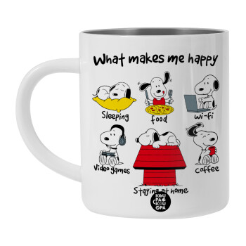 Snoopy what makes my happy, BIG Mug Stainless steel double wall (450ml, White)