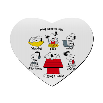 Snoopy what makes my happy, Mousepad καρδιά 23x20cm