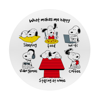 Snoopy what makes my happy, Mousepad Στρογγυλό 20cm