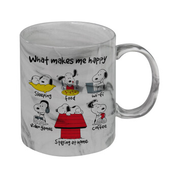 Snoopy what makes my happy, Κούπα κεραμική, marble style (μάρμαρο), 330ml