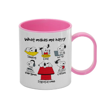 Snoopy what makes my happy, Κούπα (πλαστική) (BPA-FREE) Polymer Ροζ για παιδιά, 330ml