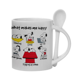 Snoopy what makes my happy, Κούπα, κεραμική με κουταλάκι, 330ml (1 τεμάχιο)