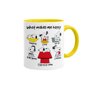 Snoopy what makes my happy, Mug colored yellow, ceramic, 330ml