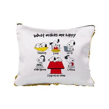 Snoopy what makes my happy, Τσαντάκι νεσεσέρ με πούλιες (Sequin) Χρυσό