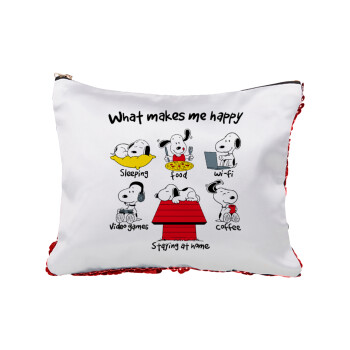 Snoopy what makes my happy, Τσαντάκι νεσεσέρ με πούλιες (Sequin) Κόκκινο