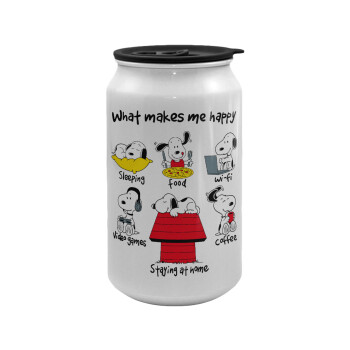 Snoopy what makes my happy, Κούπα ταξιδιού μεταλλική με καπάκι (tin-can) 500ml