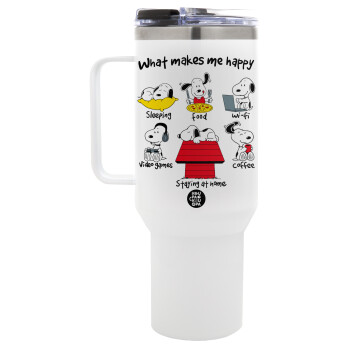 Snoopy what makes my happy, Mega Stainless steel Tumbler with lid, double wall 1,2L